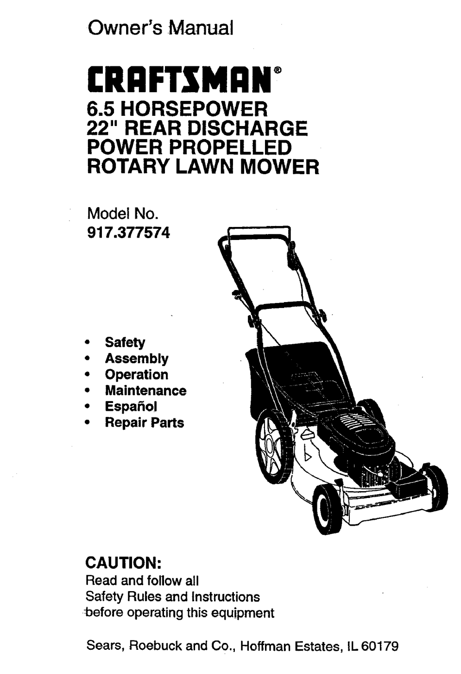 Craftsman 6.75 hp 22 store inch lawn mower manual