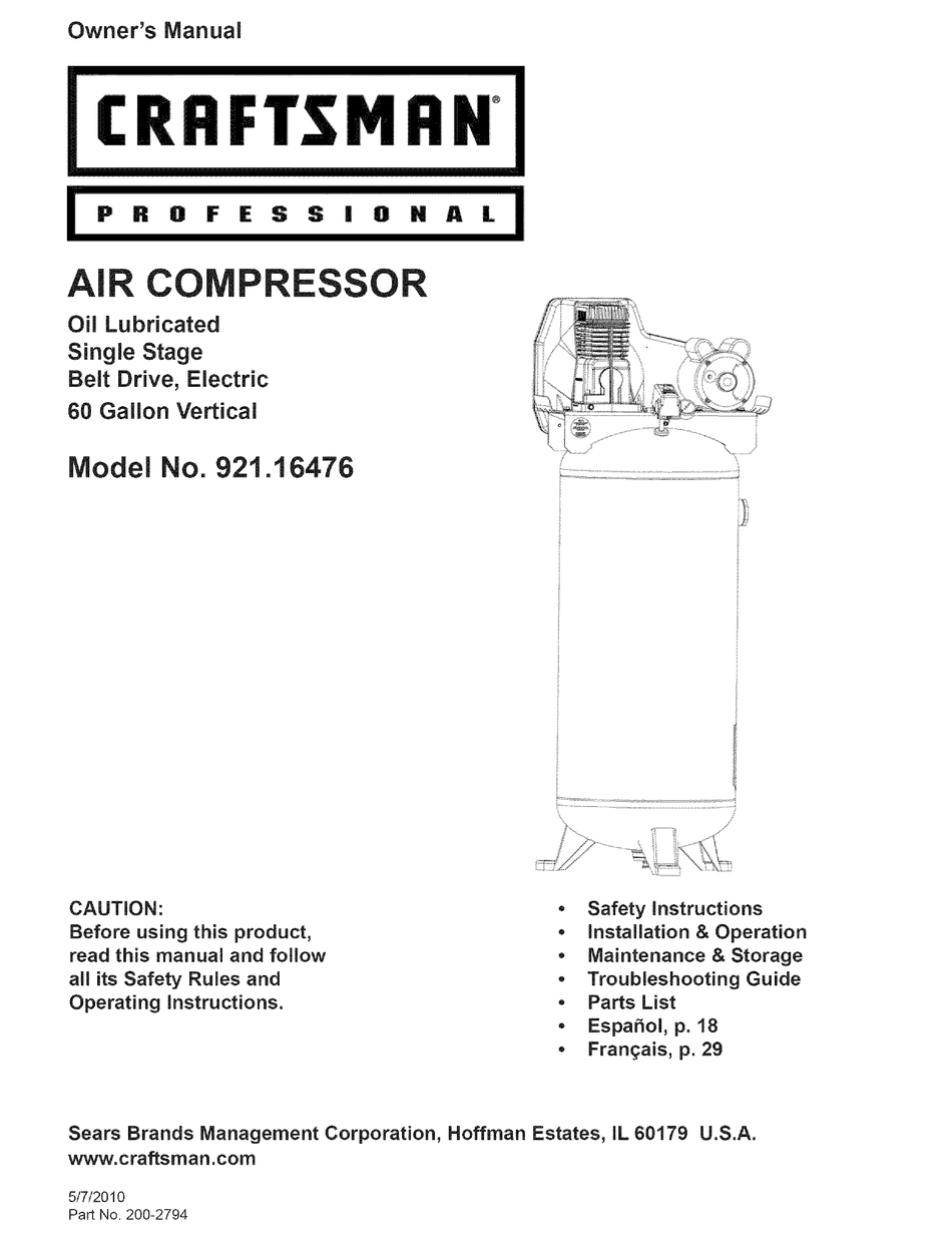 CRAFTSMAN 921.16476 OWNER'S MANUAL Pdf Download | ManualsLib