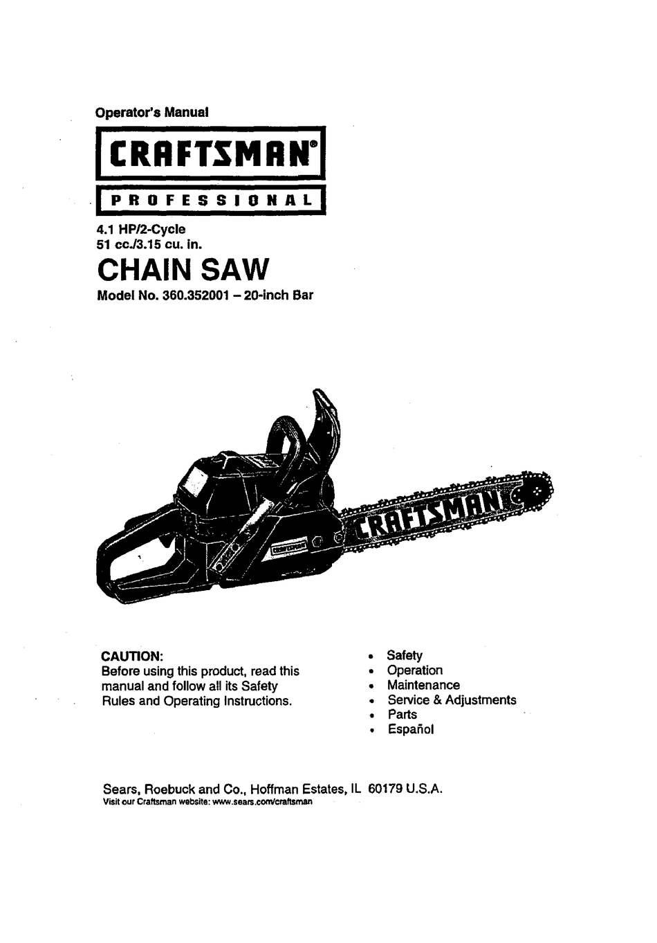 CRAFTSMAN 360.352001 OPERATOR'S MANUAL Pdf Download ManualsLib