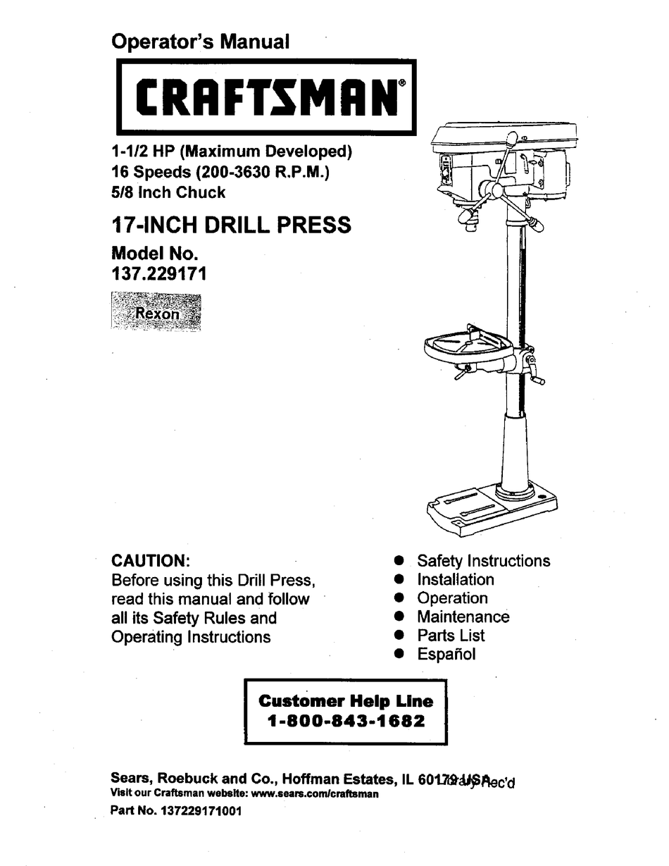 Rexon heavy duty drill press manual 11 990