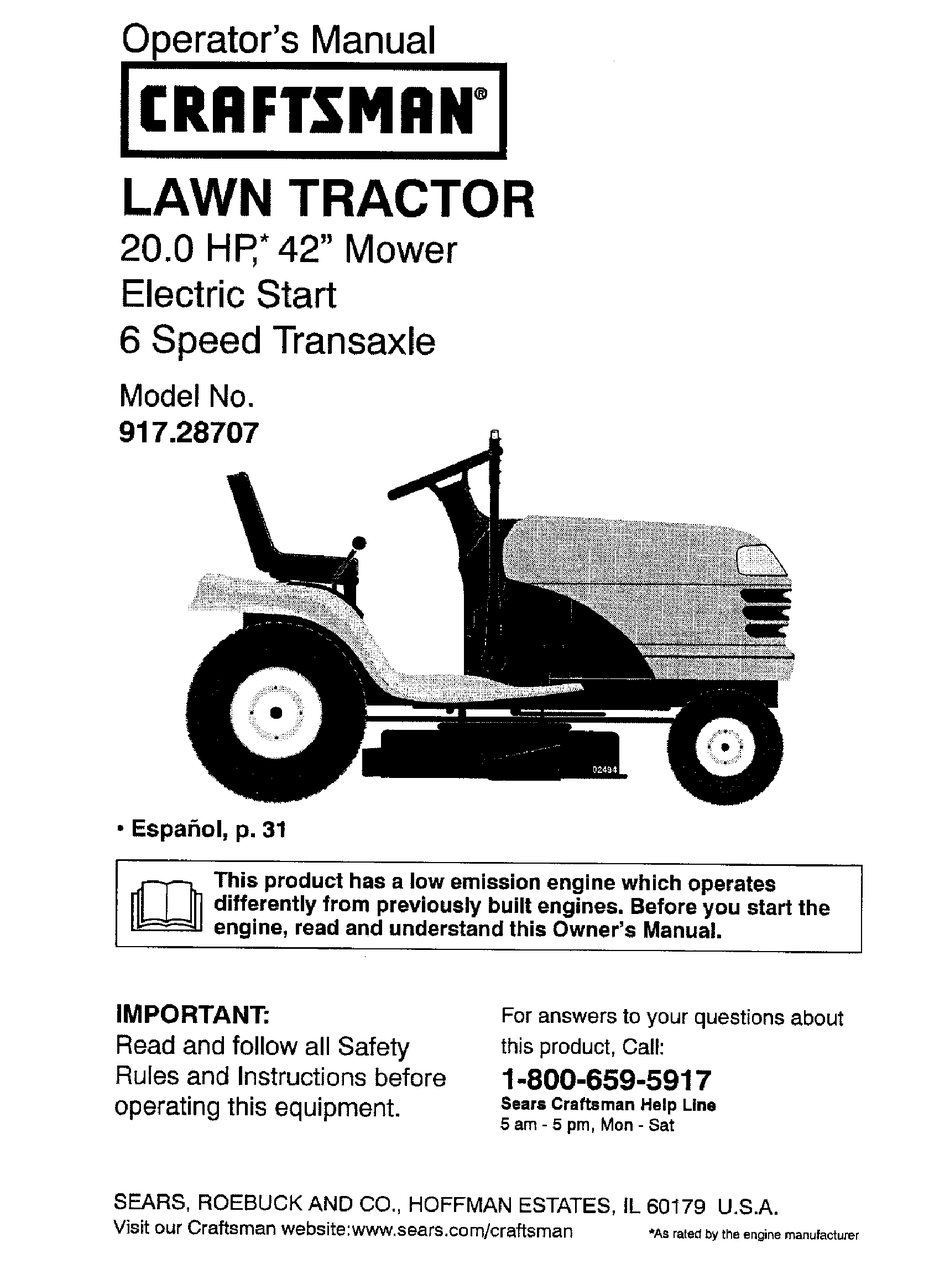 CRAFTSMAN 917.28707 OPERATOR'S MANUAL Pdf Download | ManualsLib