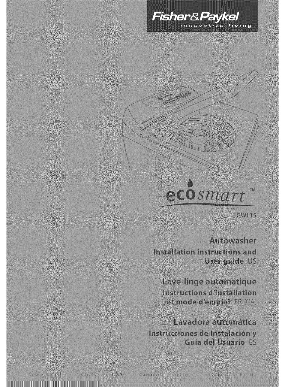 FISHER & PAYKEL ECOSMART GWL15 INSTALLATION INSTRUCTIONS AND USER