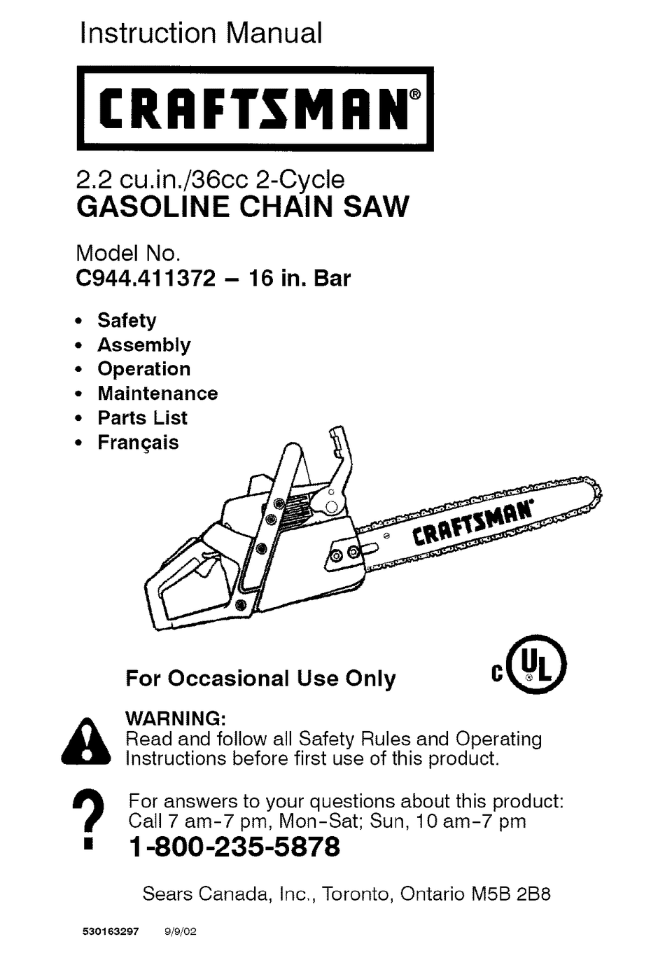 CRAFTSMAN C944.411372 INSTRUCTION 