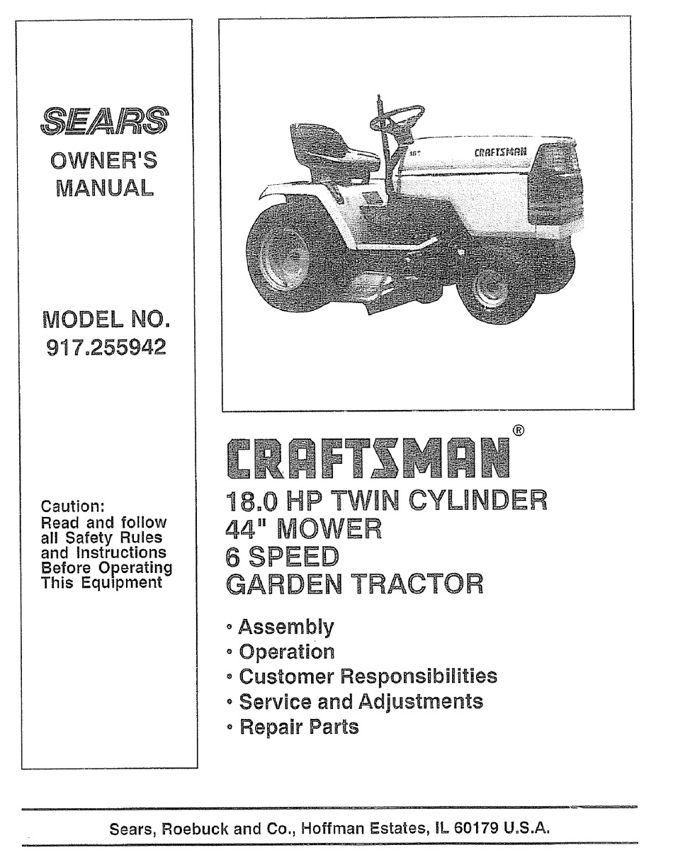 Craftsman 18hp lawn online tractor manual