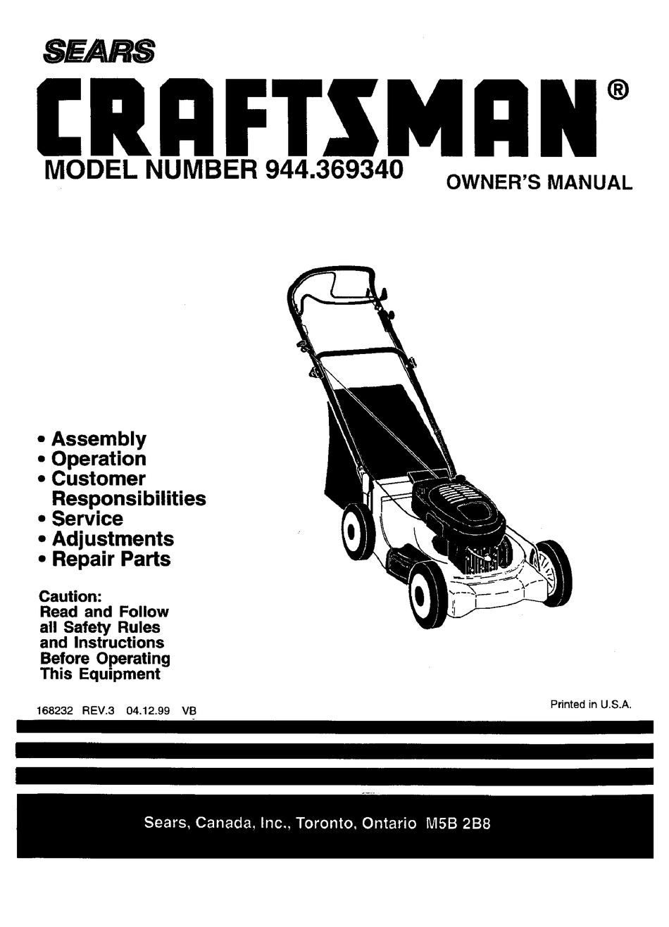 Craftsman lawn mower on sale model 944