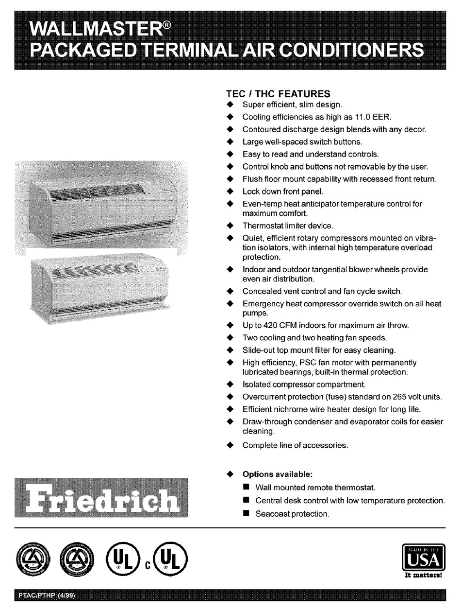FRIEDRICH WALLMASTER TEC SERIES SPECIFICATIONS Pdf Download ManualsLib