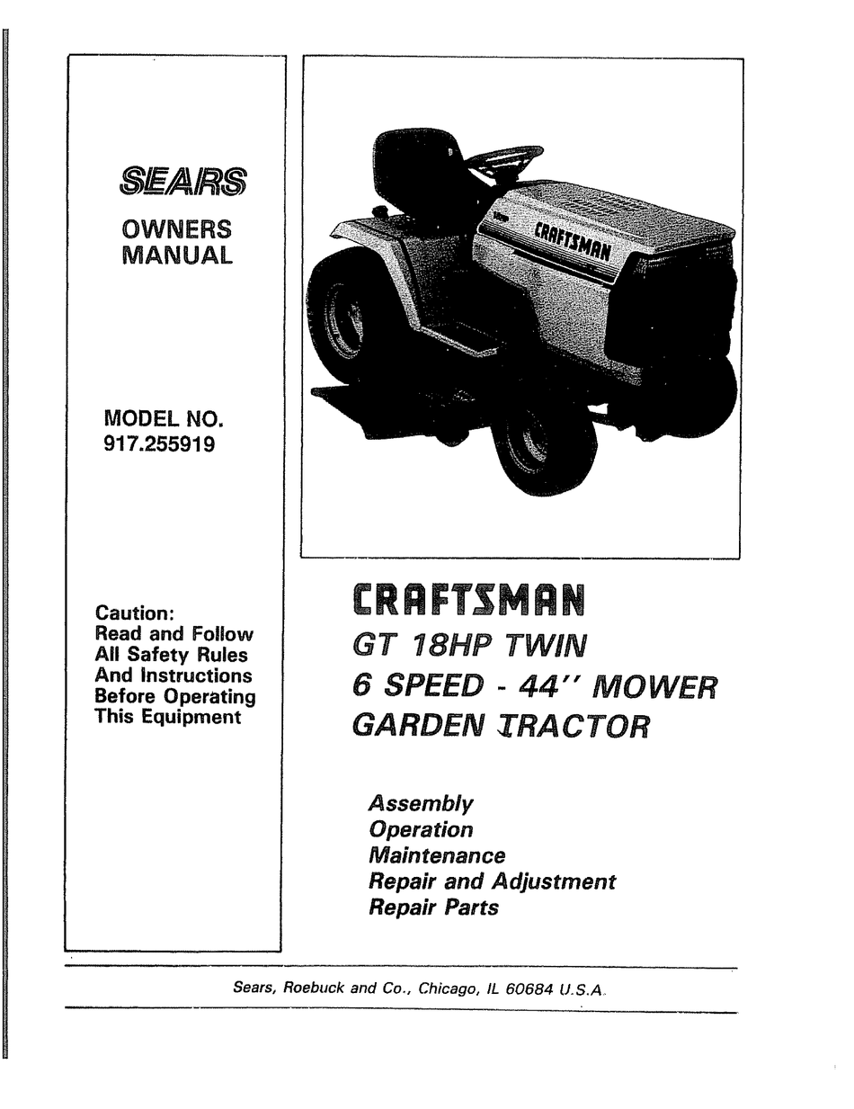 Craftsman 19.5 turbo twin cylinder outlet riding lawn mower manual