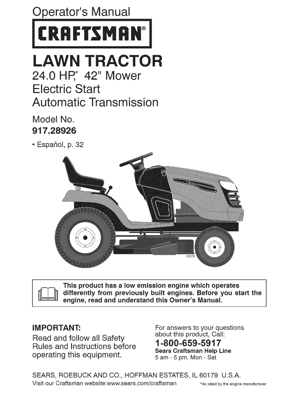 CRAFTSMAN 917.28926 OPERATOR'S MANUAL Pdf Download | ManualsLib