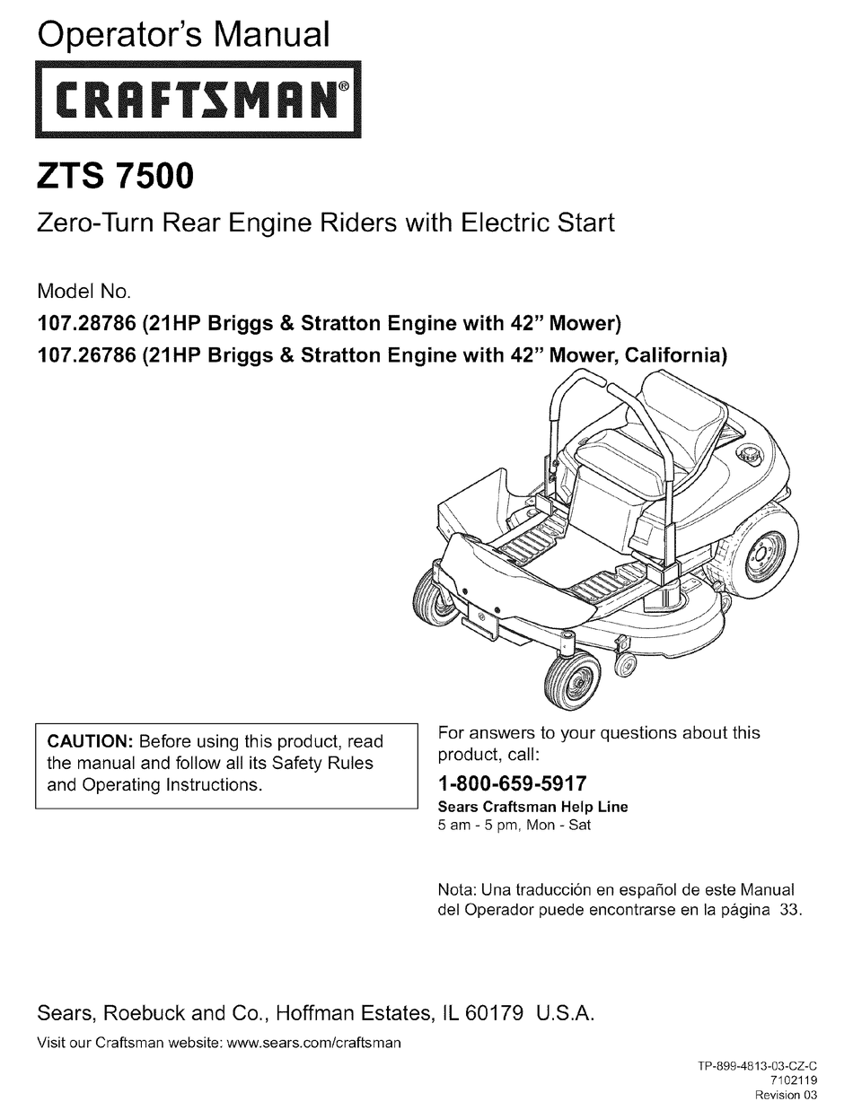 Craftsman Zts 7500 Operators Manual Pdf Download Manualslib 5493