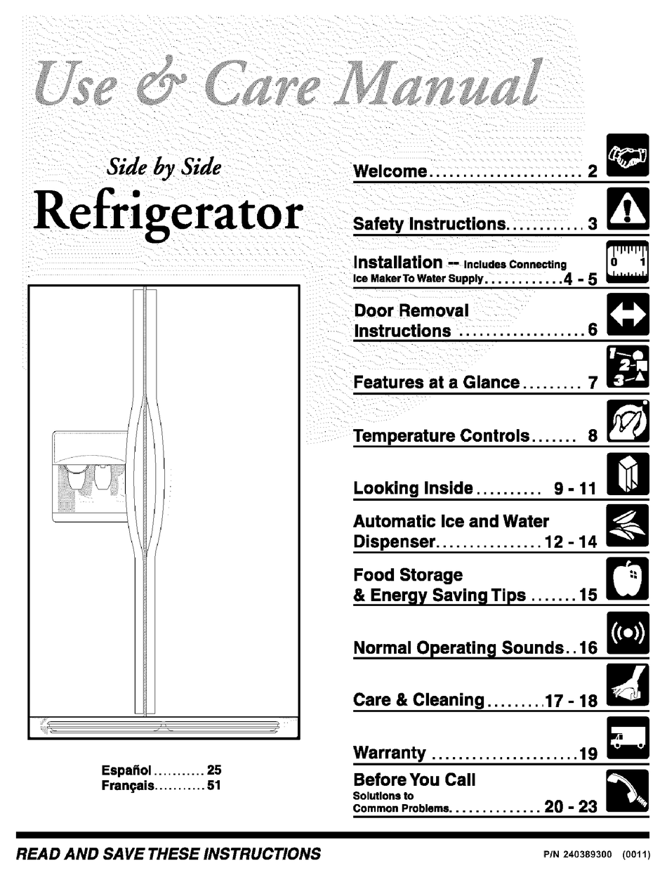 FRIGIDAIRE FRS26KW3AQ0 USE & CARE MANUAL Pdf Download ManualsLib