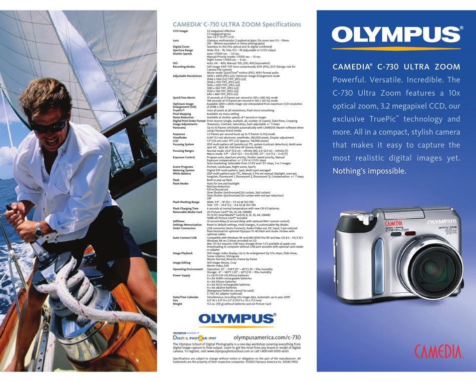 OLYMPUS CAMEDIA C-730 ULTRA ZOOM SPECIFICATIONS Pdf Download