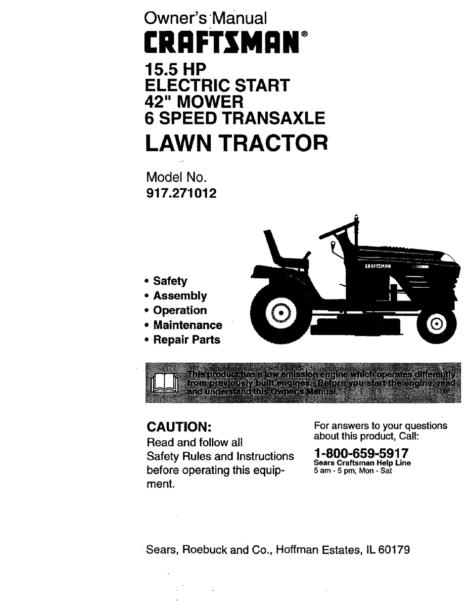 Craftsman 15.5 hp riding mower online manual