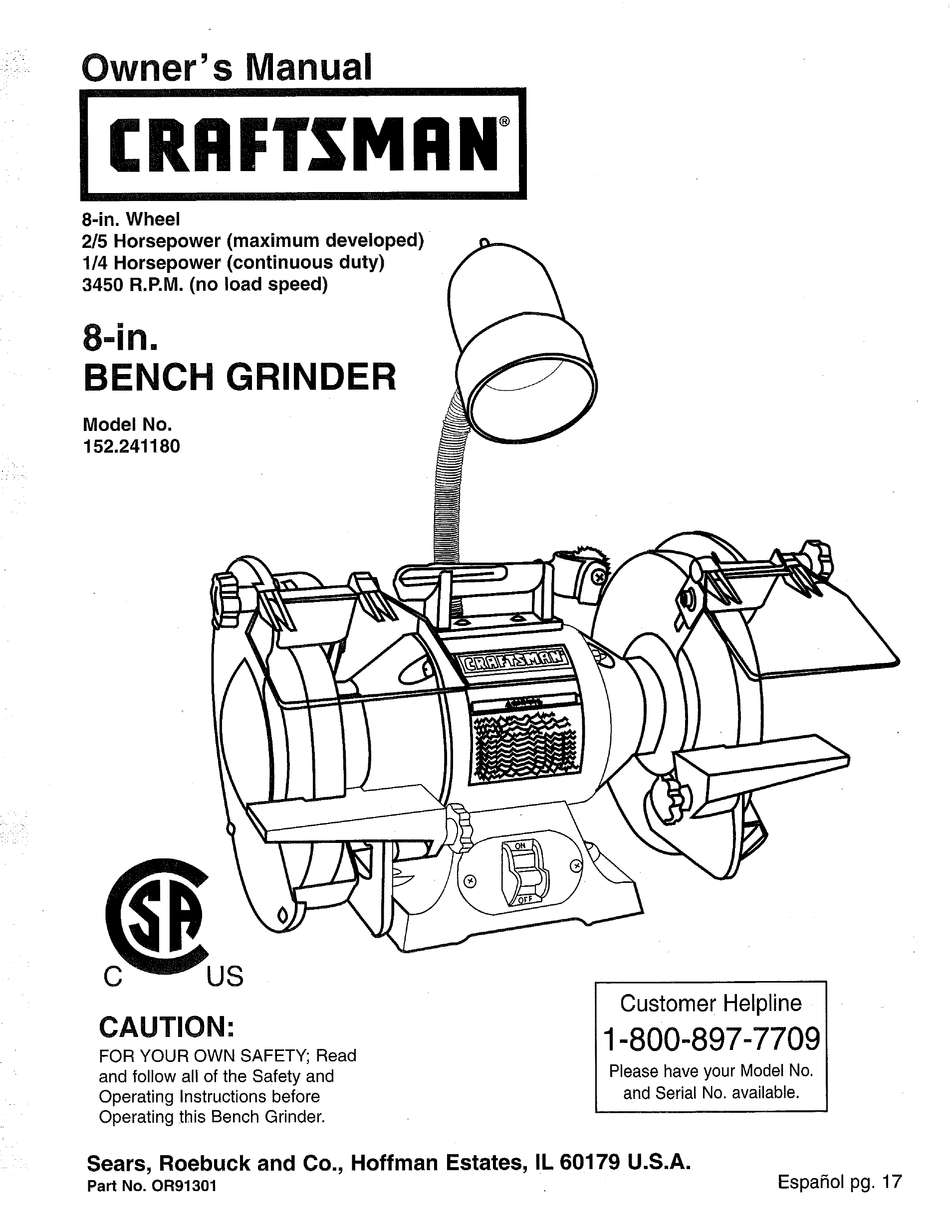 Craftsman 8 deals inch bench grinder