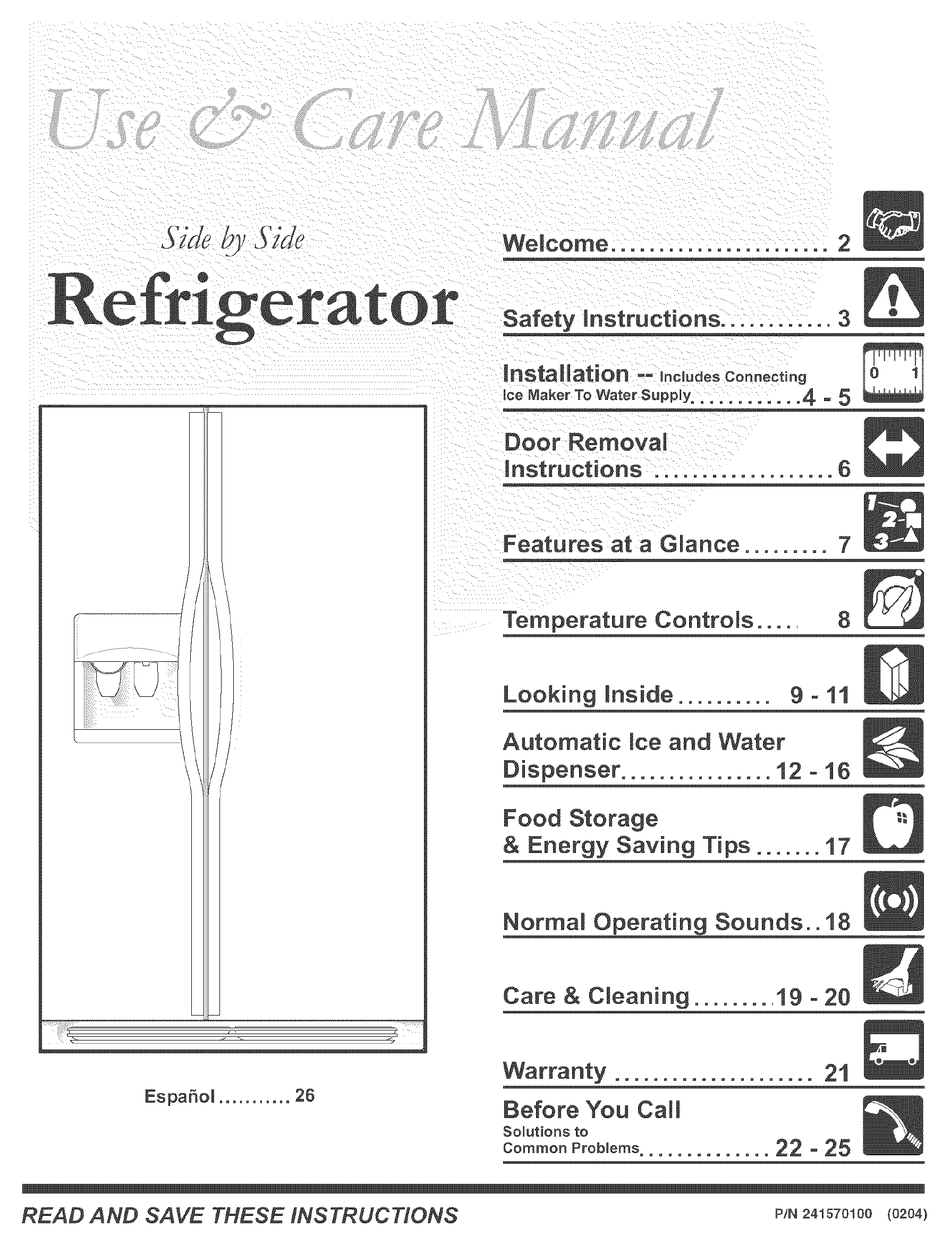 FRIGIDAIRE GLRS233ZDQ0 USE & CARE MANUAL Pdf Download | ManualsLib