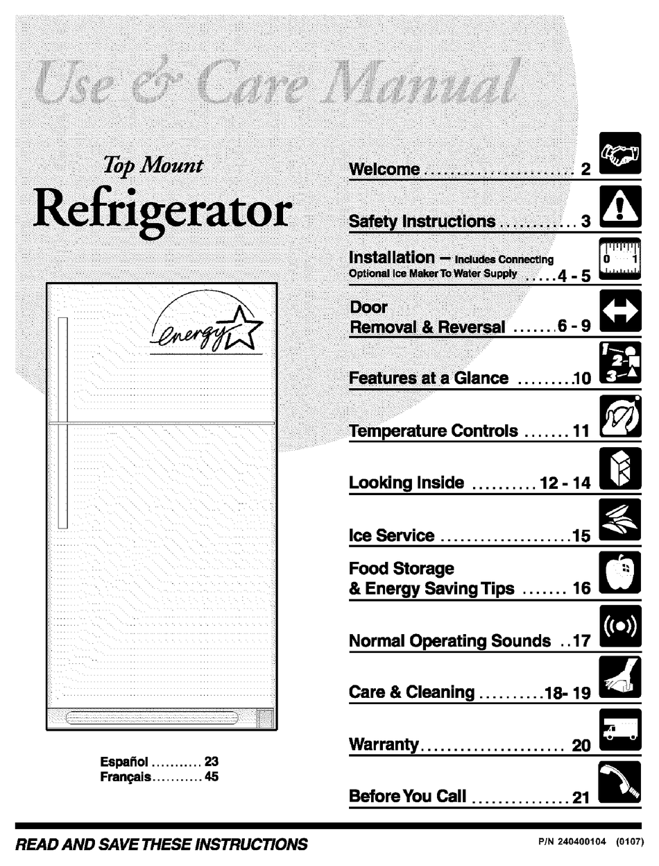 FRIGIDAIRE PLHT217TAB1 USE & CARE MANUAL Pdf Download | ManualsLib