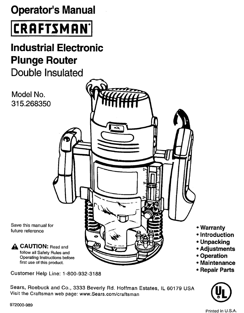 CRAFTSMAN 315.268350 OPERATOR'S MANUAL 