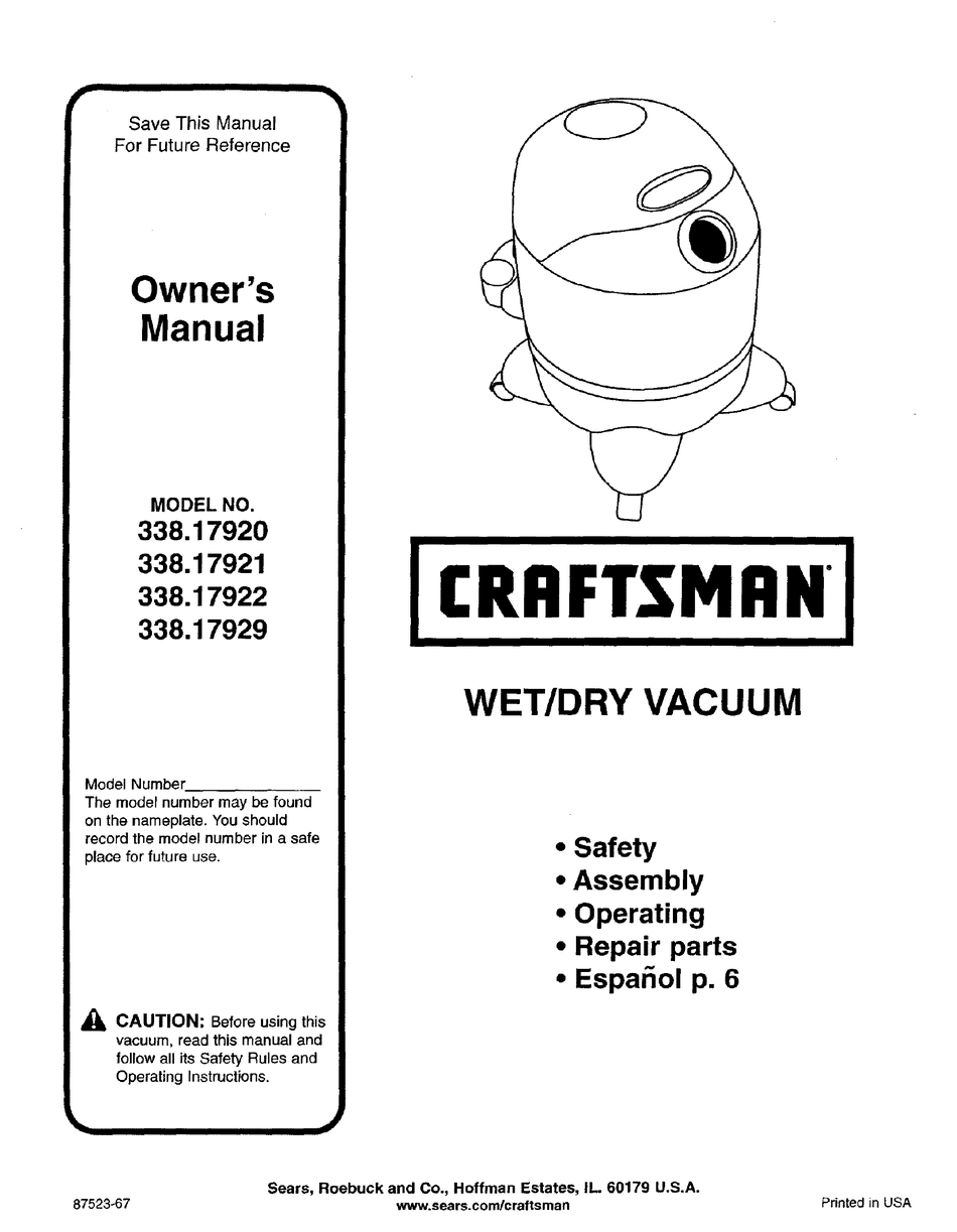CRAFTSMAN 338.17920 OWNER'S MANUAL Pdf Download ManualsLib