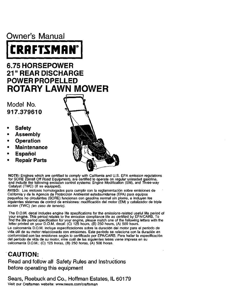 Craftsman 917.376 deals manual