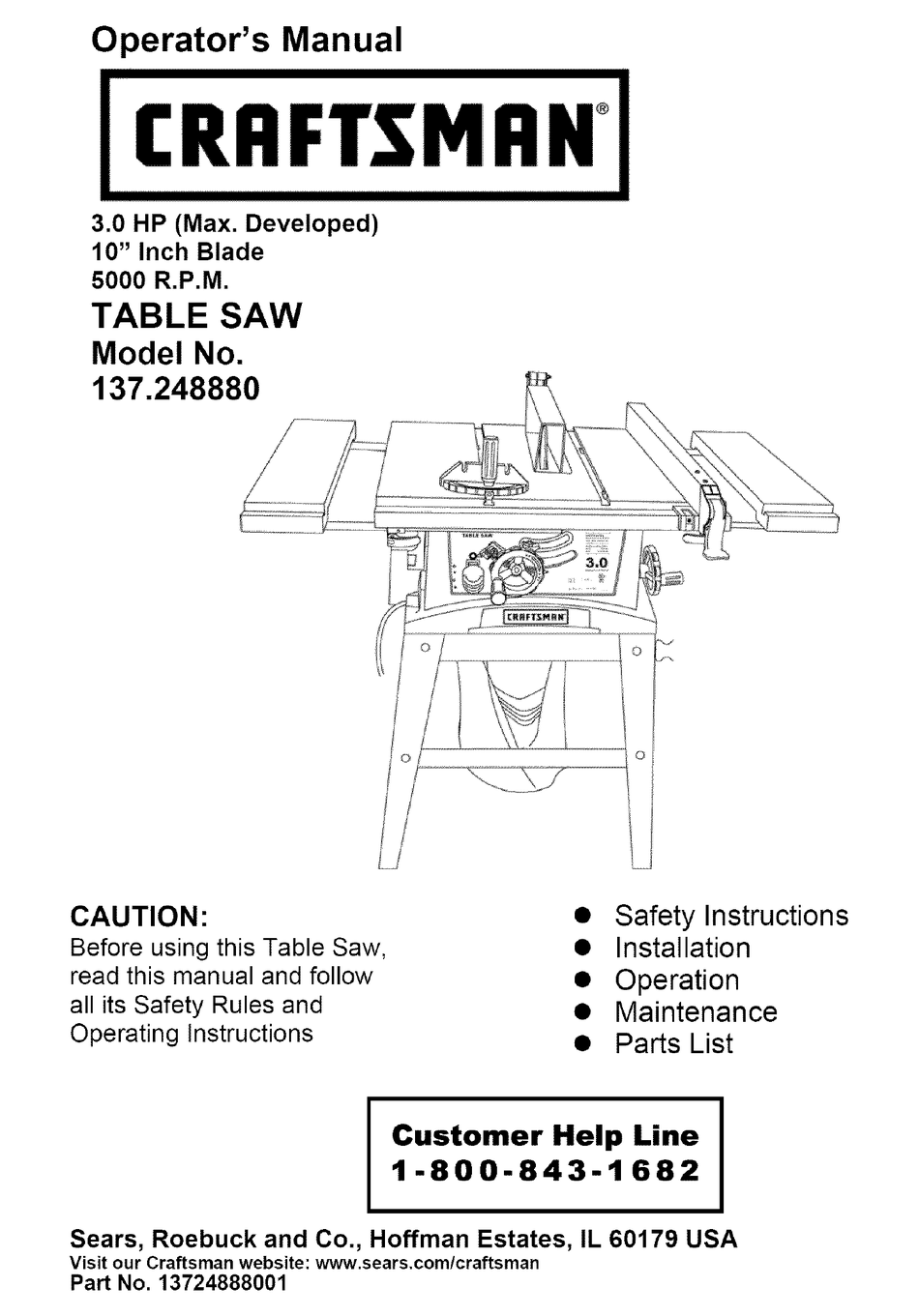 craftsman table saw instruction manual