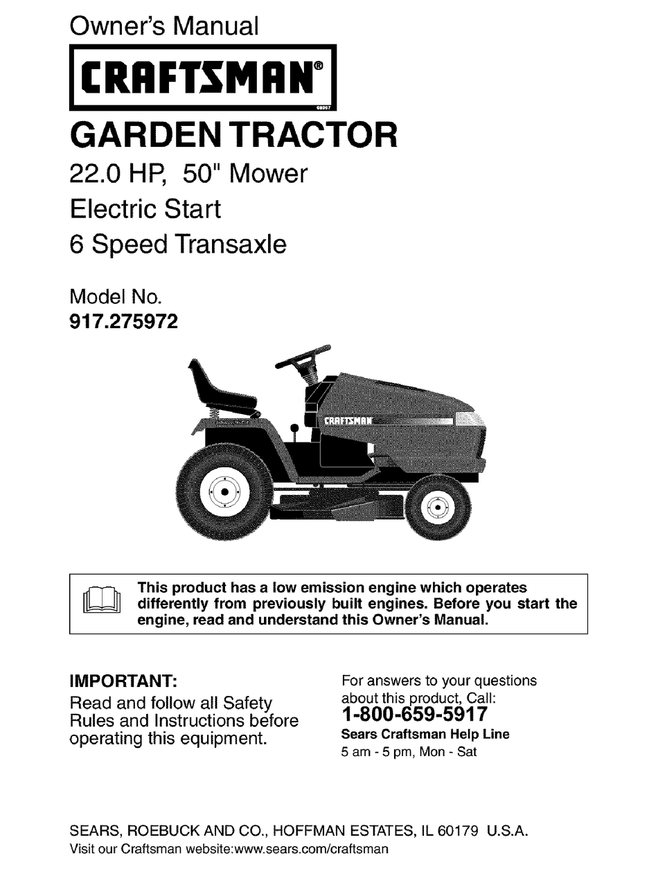 Craftsman lawn discount tractor manual 917