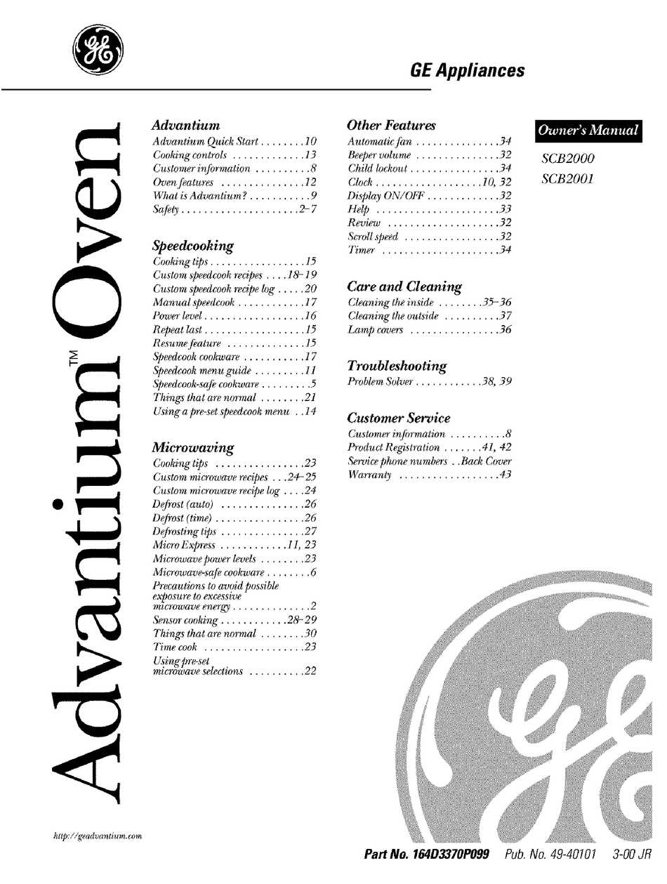 GE ADVANTIUM SCB2000 OWNER'S MANUAL Pdf Download ManualsLib