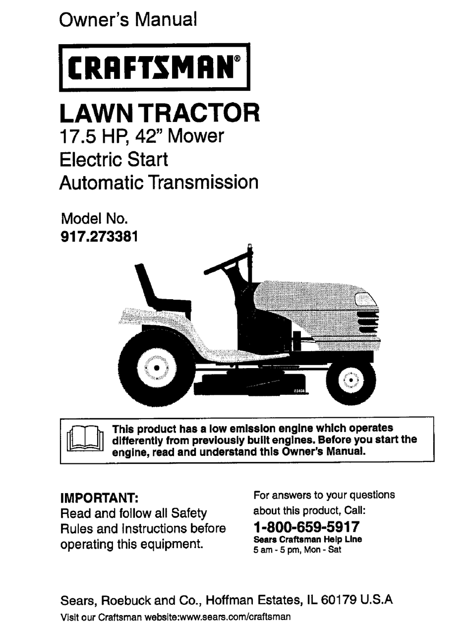 Craftsman lt1000 deals manual 17.5 hp