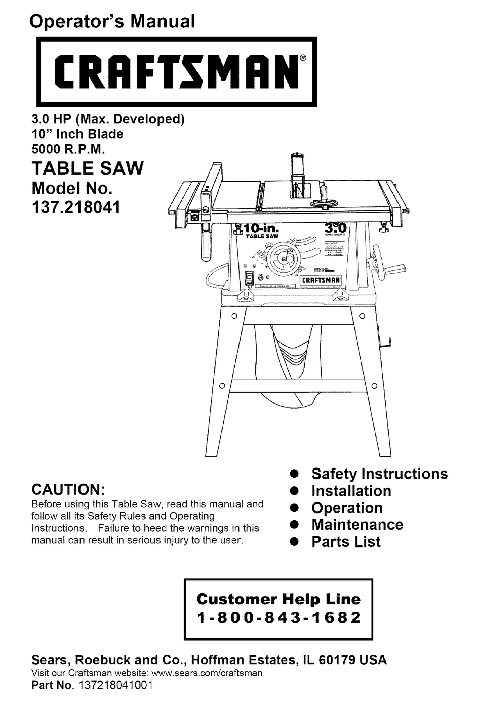 CRAFTSMAN 137.218041 OPERATOR'S MANUAL 