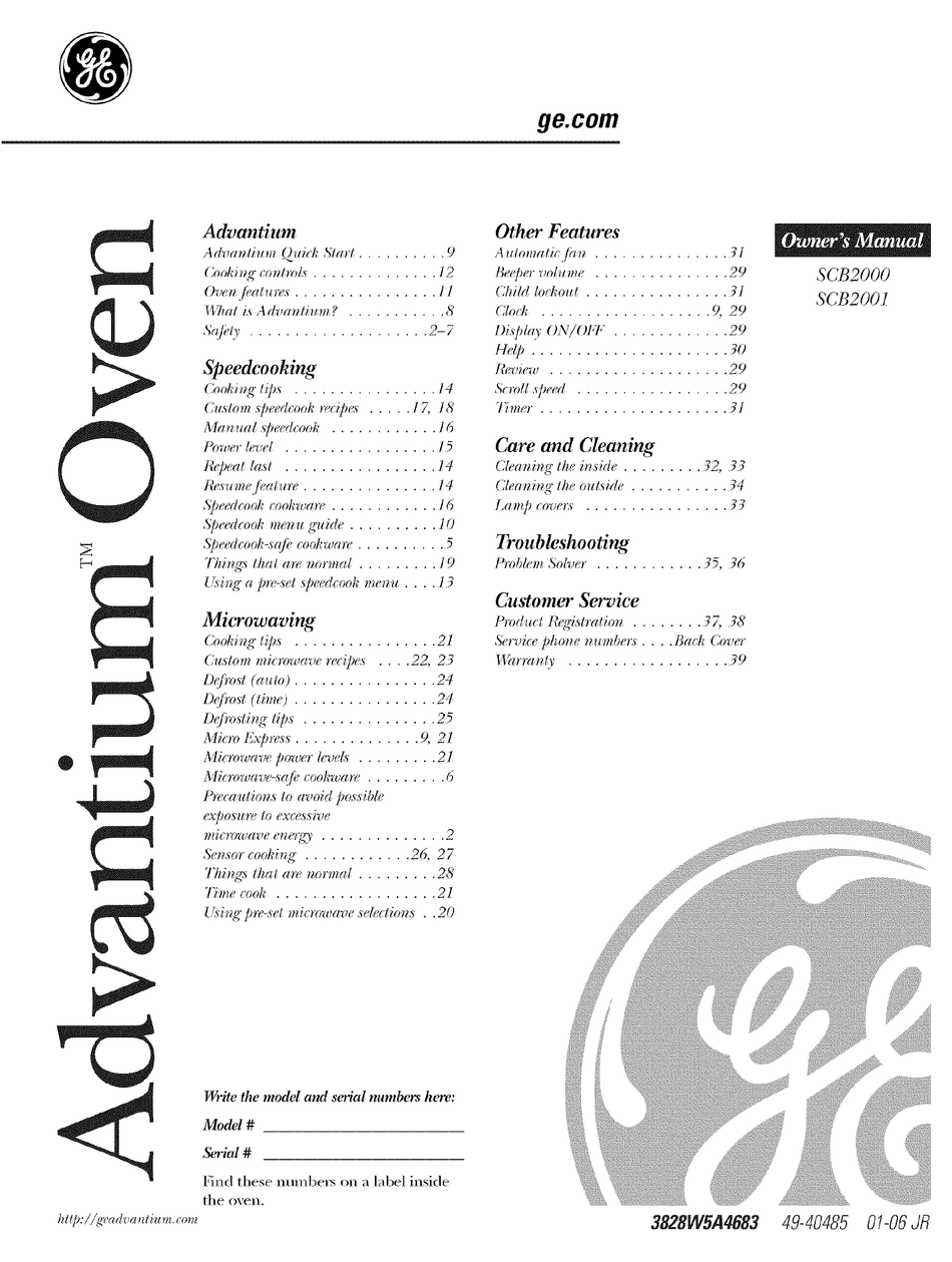 GE ADVANTIUM SCB2000 OWNER'S MANUAL Pdf Download ManualsLib