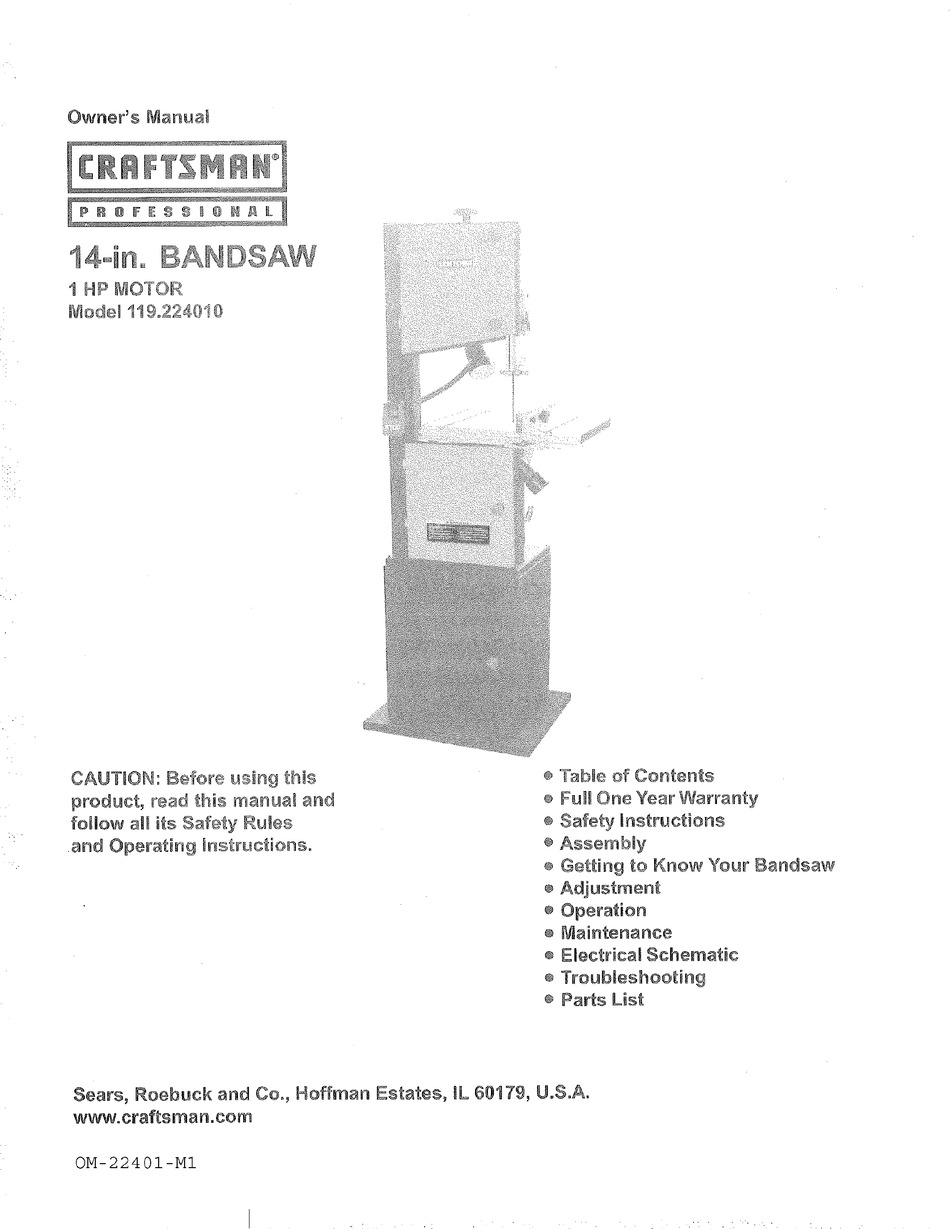 CRAFTSMAN PROFESSIONAL 119.224010 OWNER 