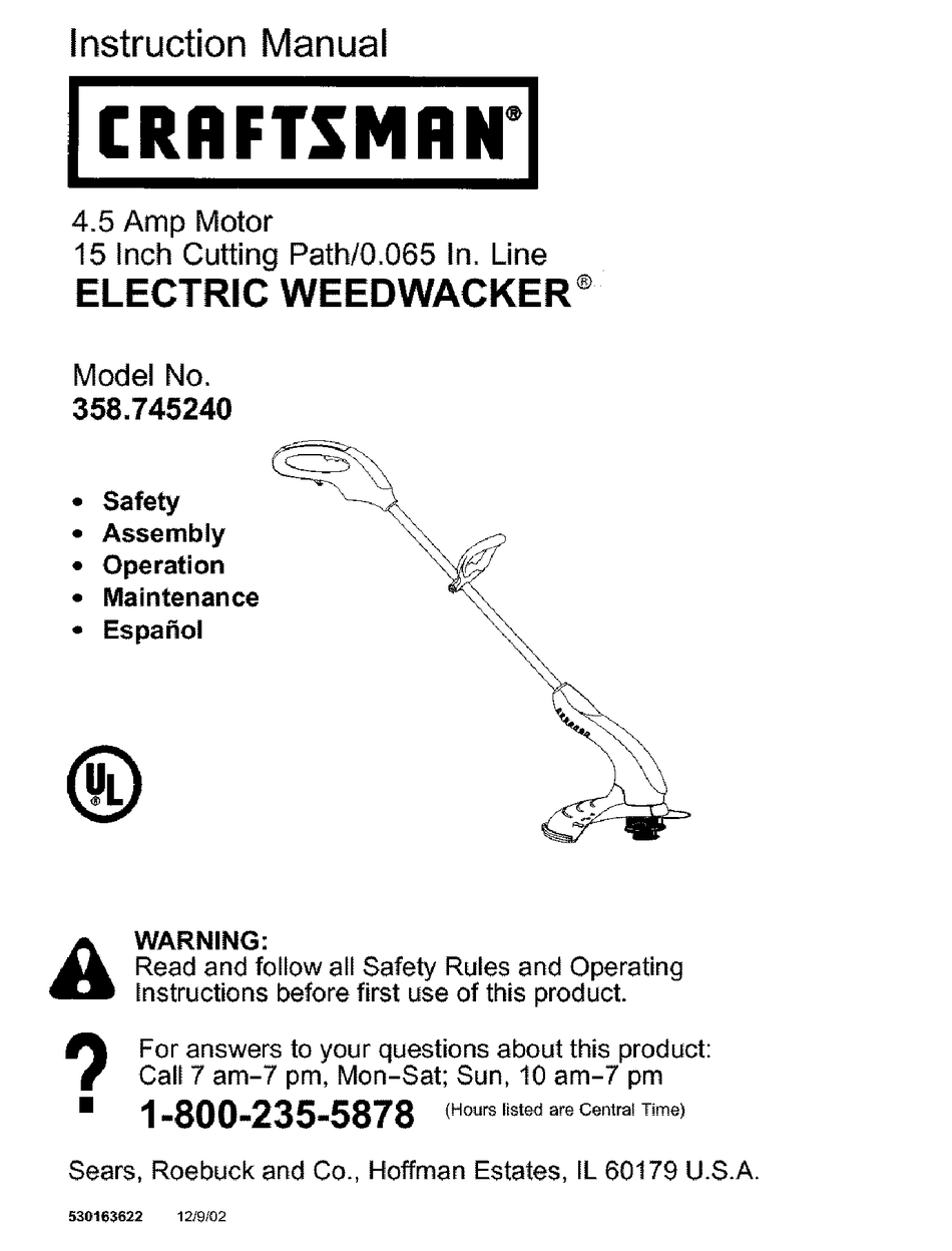 craftsman 15 inch weedwacker electric trimmer