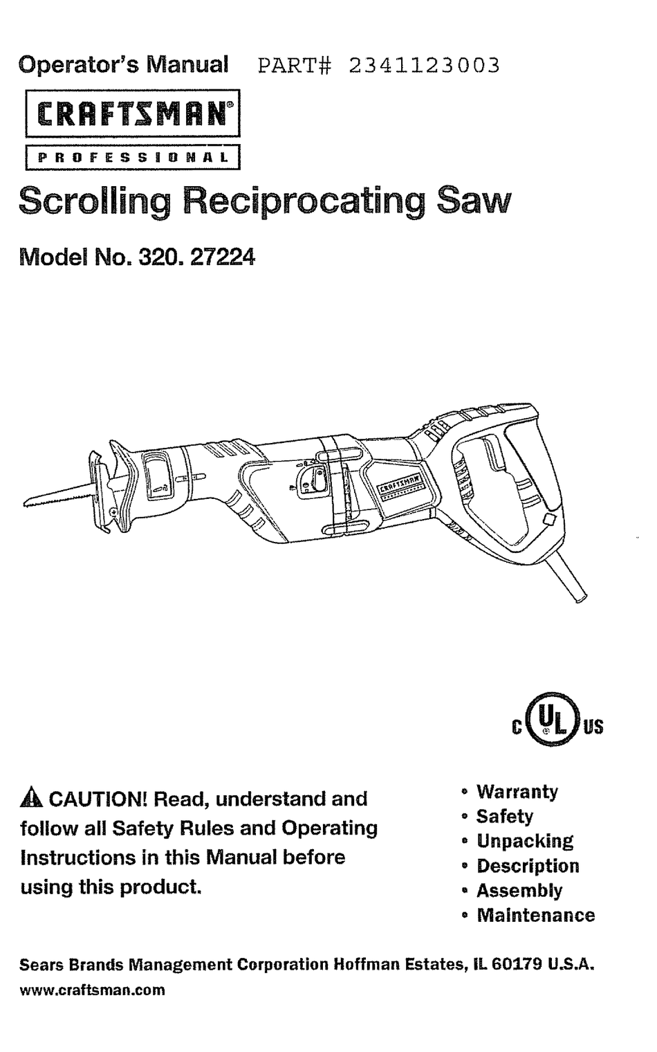 CRAFTSMAN PROFESSIONAL 320.27224 OPERATOR'S MANUAL Pdf Download ...