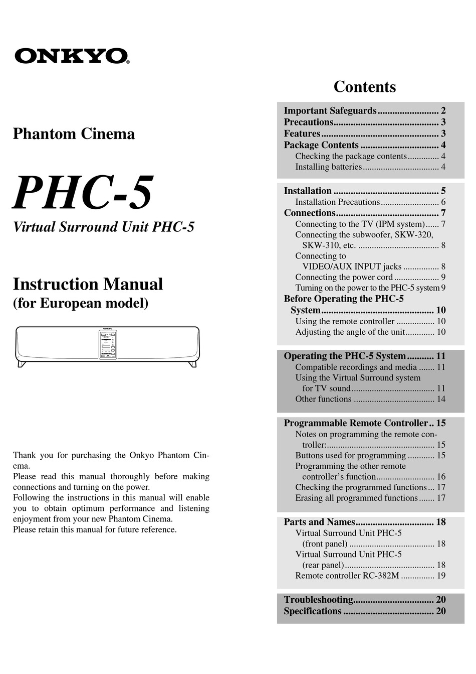 ONKYO PHC-5 INSTRUCTION MANUAL Pdf Download | ManualsLib