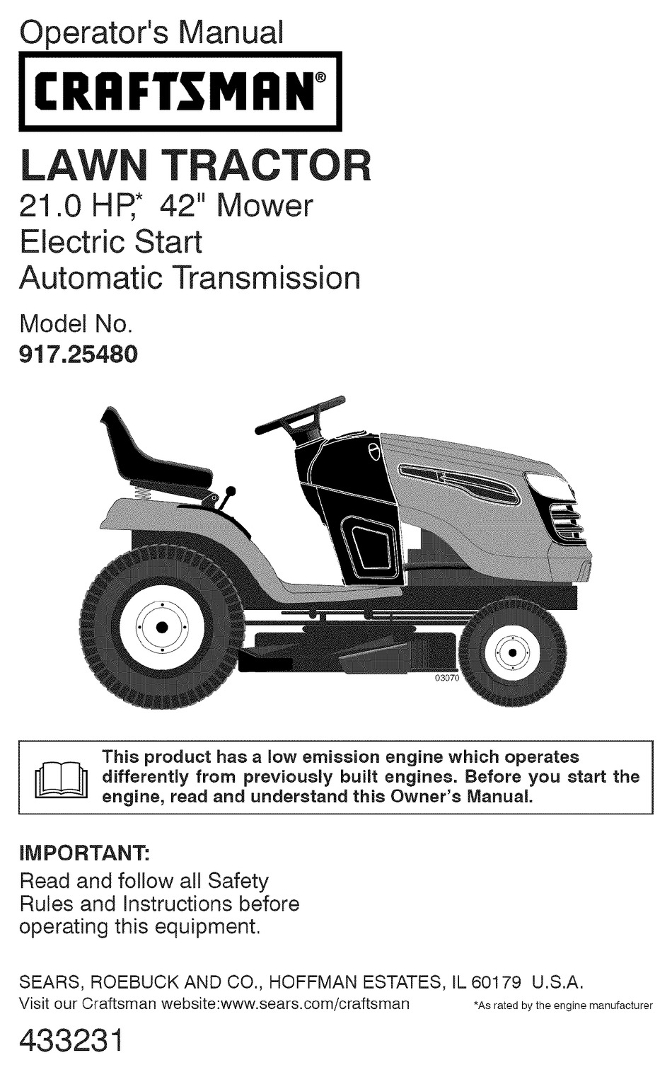 CRAFTSMAN 917.25480 OPERATOR S MANUAL Pdf Download ManualsLib