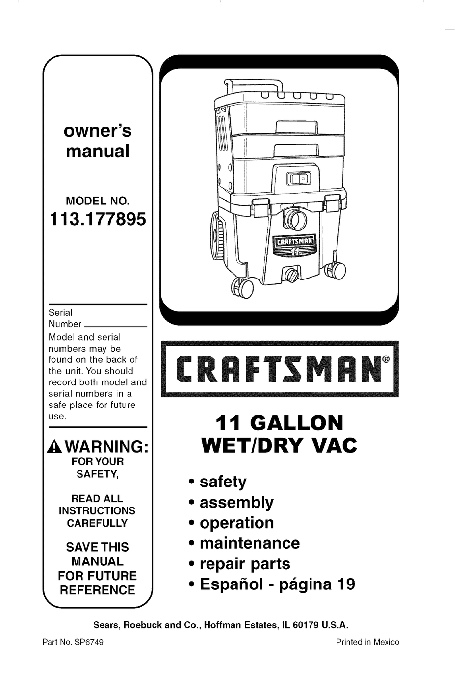 CRAFTSMAN 113.177895 OWNER'S MANUAL Pdf Download | ManualsLib