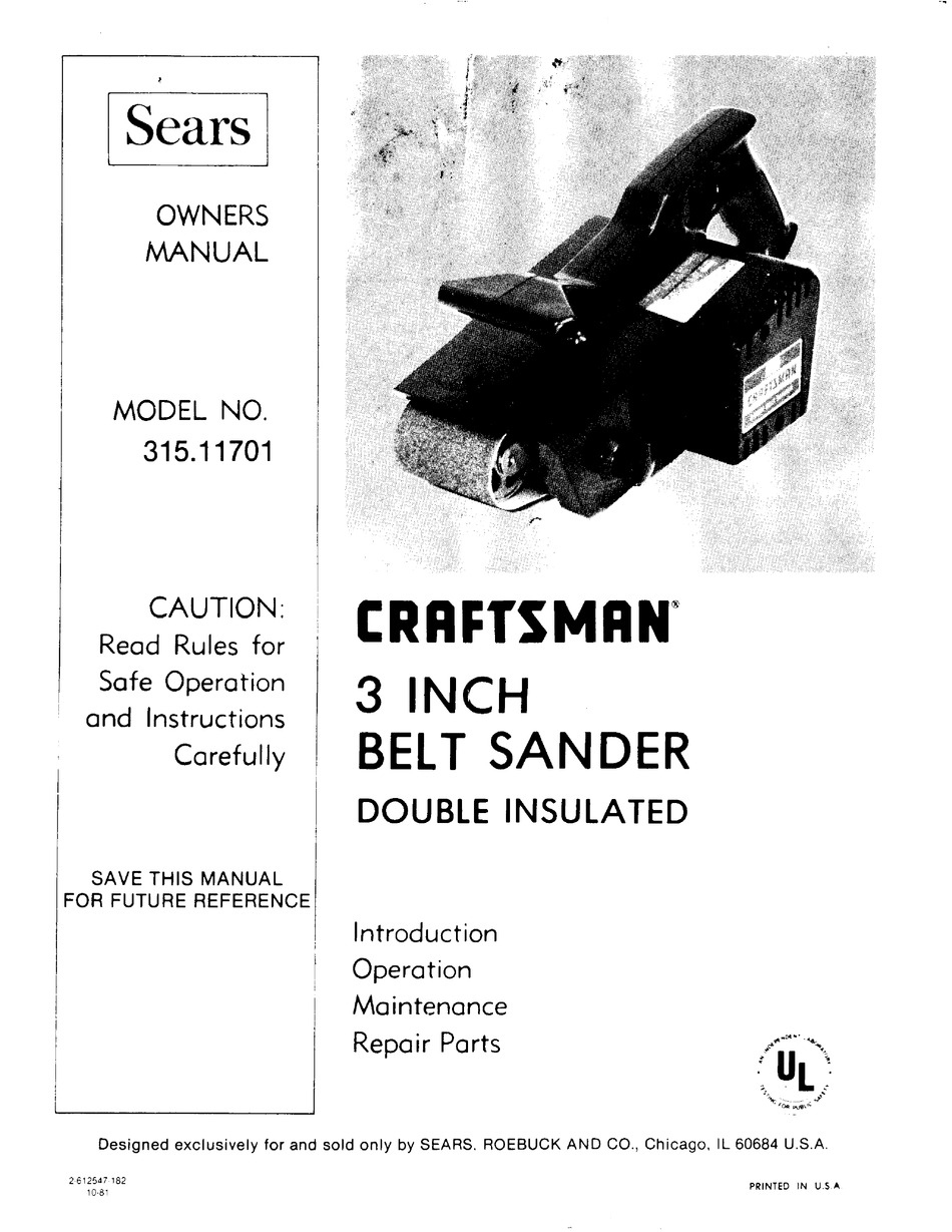 craftsman belt sander model 315 manual