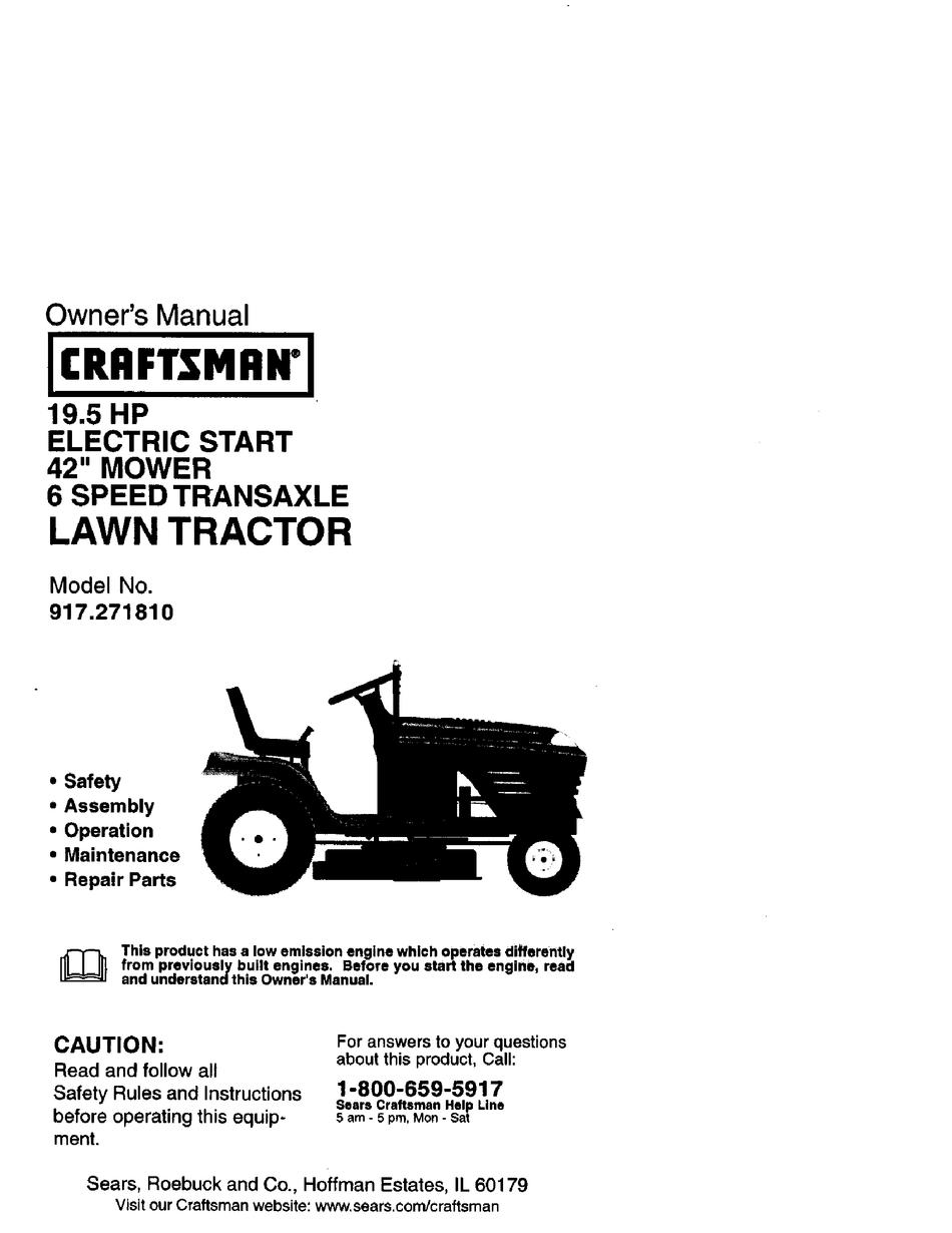 Craftsman lt1000 best sale manual 19.5 hp