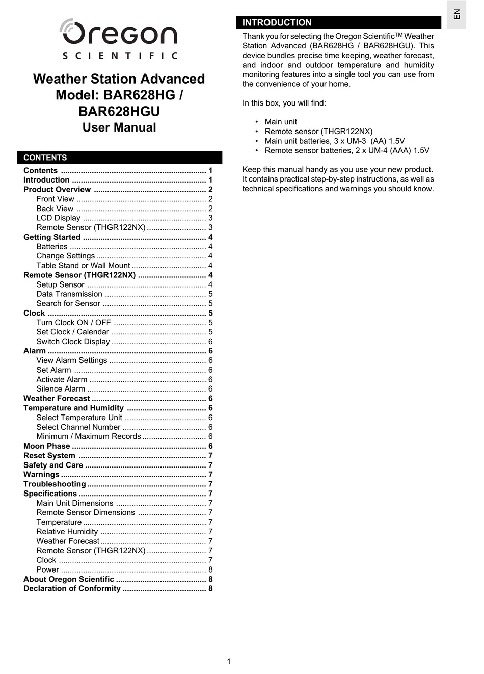 OREGON SCIENTIFIC BAR628HG USER MANUAL Pdf Download | ManualsLib