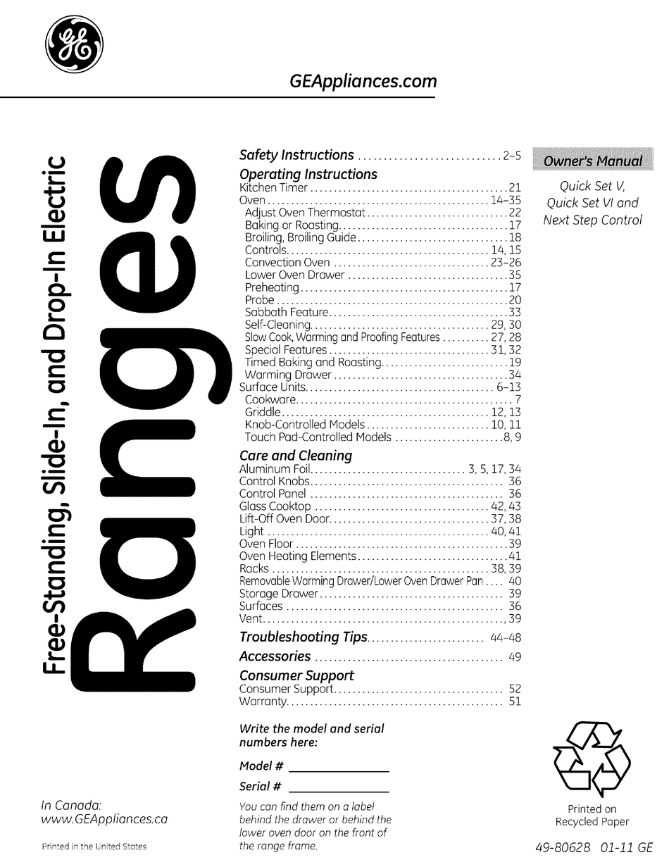 GE QUICK SET V SERIES OWNER'S MANUAL Pdf Download ManualsLib
