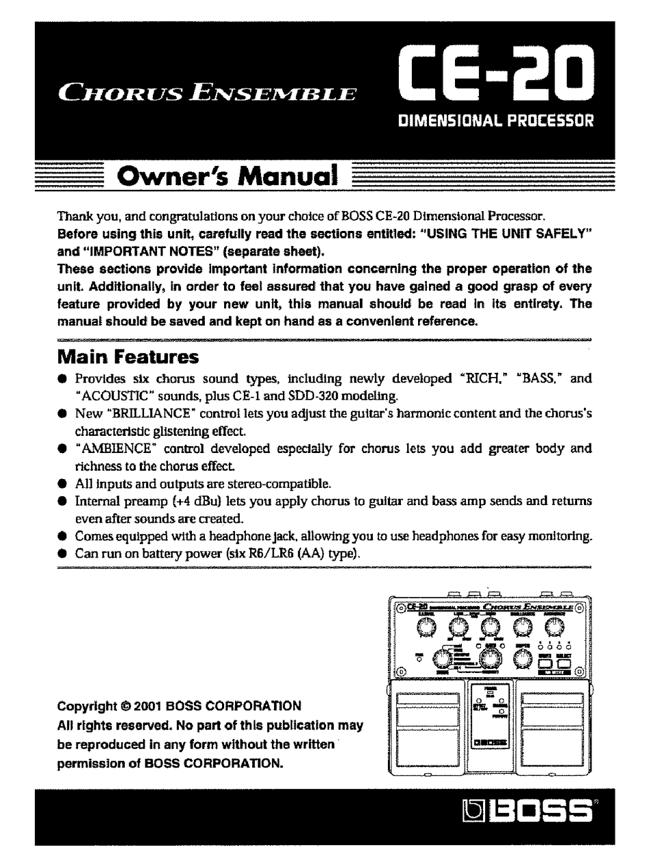 BOSS CHORUS ENSEMBLE CE20 OWNER'S MANUAL Pdf Download ManualsLib