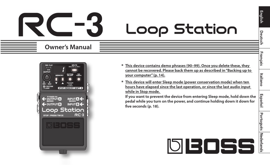 BOSS RC-3 LOOP STATION OWNER'S MANUAL Pdf Download | ManualsLib
