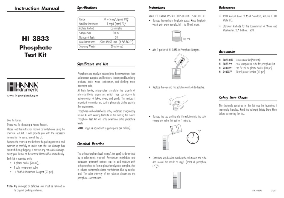 HANNA INSTRUMENTS HI 3833 INSTRUCTION MANUAL Pdf Download | ManualsLib