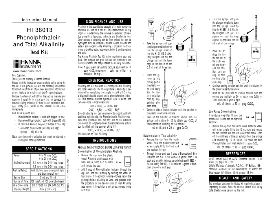 HANNA INSTRUMENTS HI 38013 INSTRUCTION MANUAL Pdf Download ManualsLib