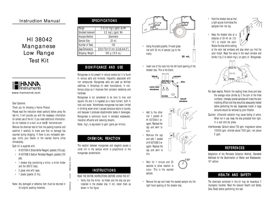 Ammonia Test Kit for Fresh Water Replacement Reagents (100 tests) -  HI38049-100