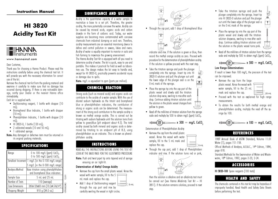 HANNA INSTRUMENTS HI 3820 INSTRUCTION MANUAL Pdf Download ManualsLib