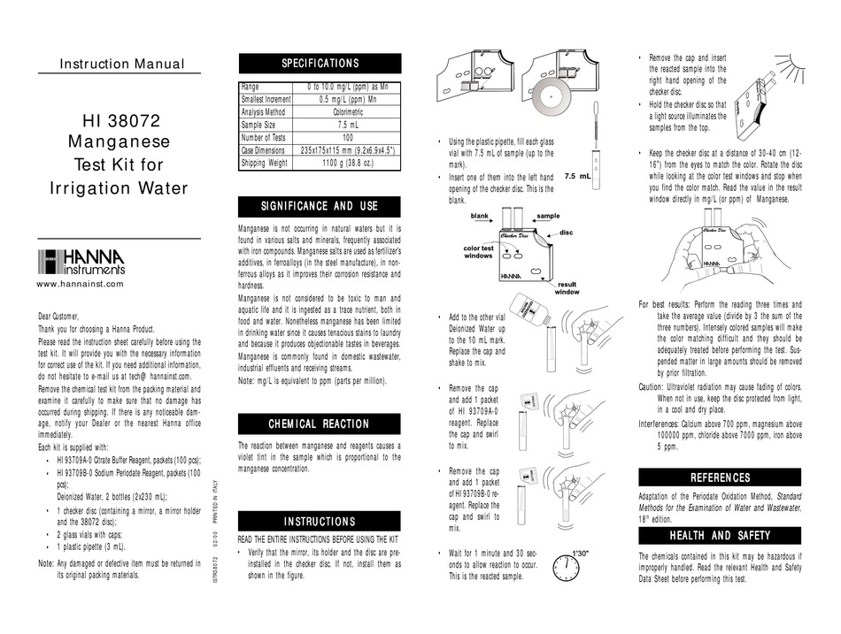 HANNA INSTRUMENTS HI 38072 INSTRUCTION MANUAL Pdf Download ManualsLib