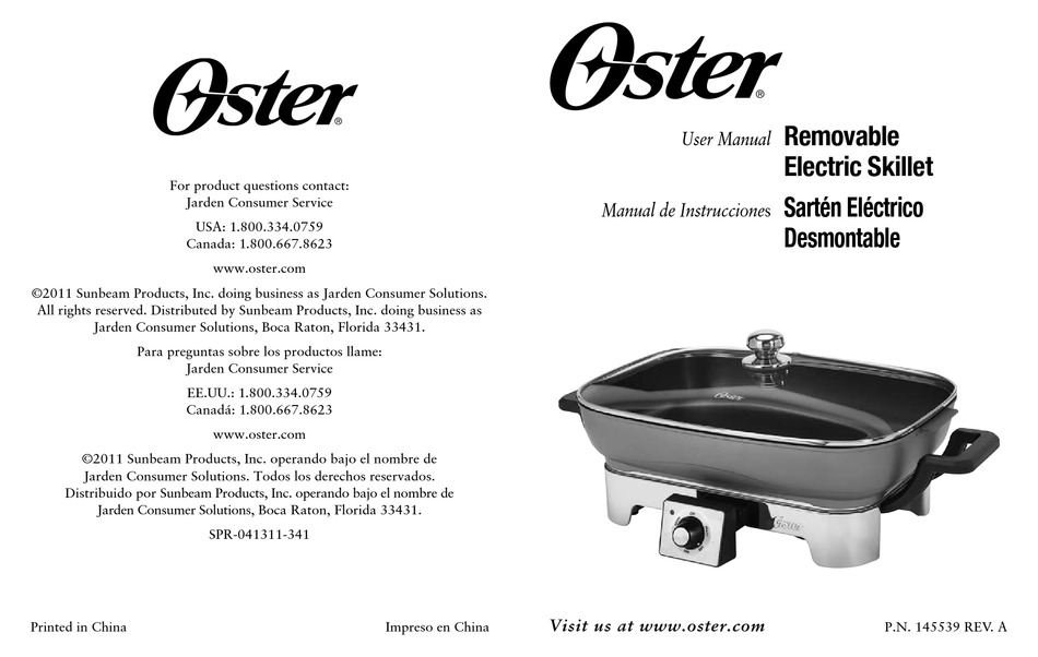 OSTER REMOVABLE ELECTRIC SKILLET USER MANUAL Pdf Download ManualsLib