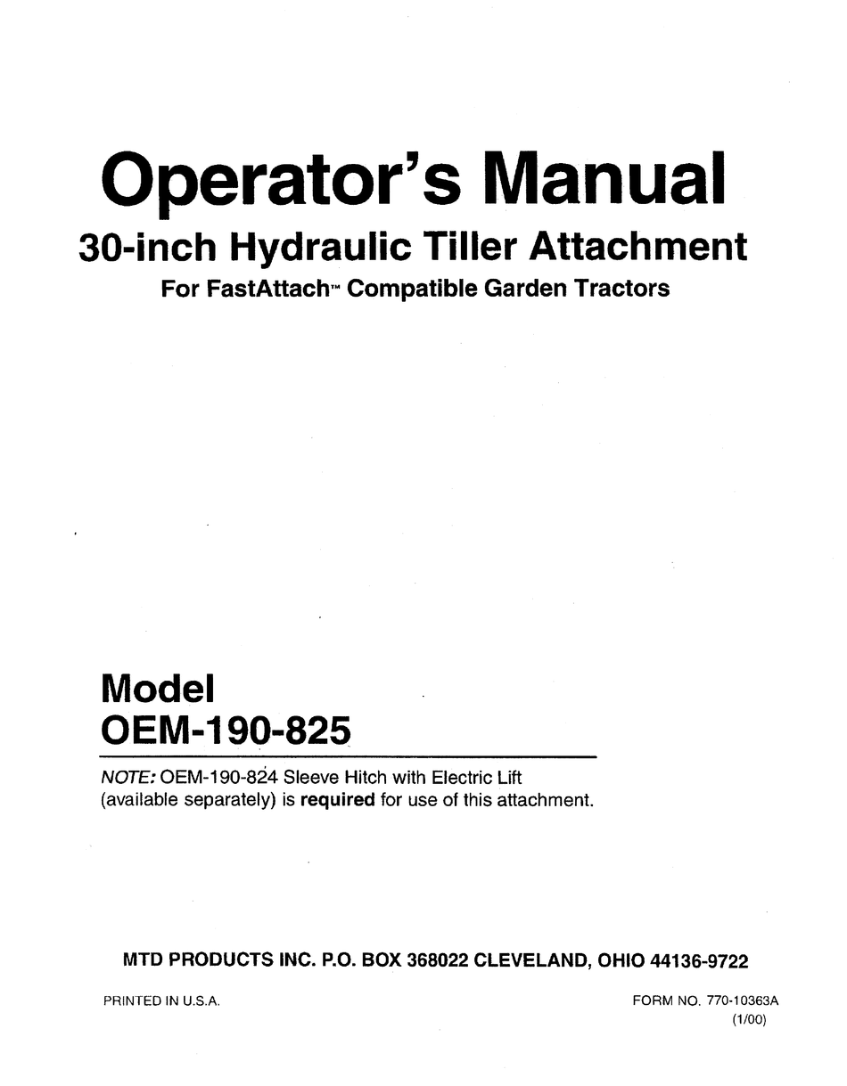 Mtd Oem 190 825 Operators Manual Pdf Download Manualslib