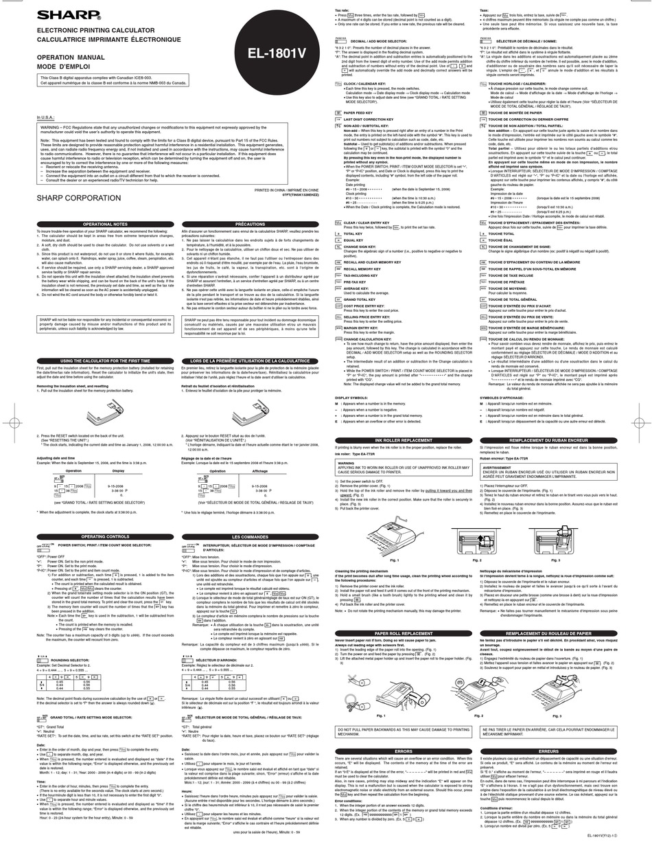 Sharp El 1801v Operation Manual Pdf Download Manualslib