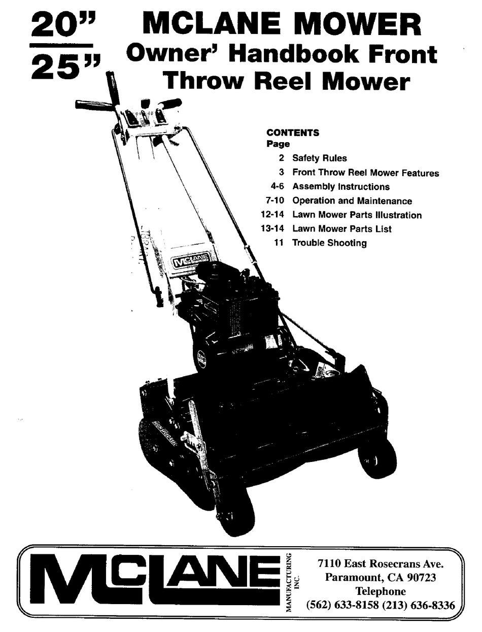 Operation; Cutting Height Adjustment; Rear Axle Adjustment - Mclane Throw  Reel Mower Owner's Handbook Manual [Page 7]