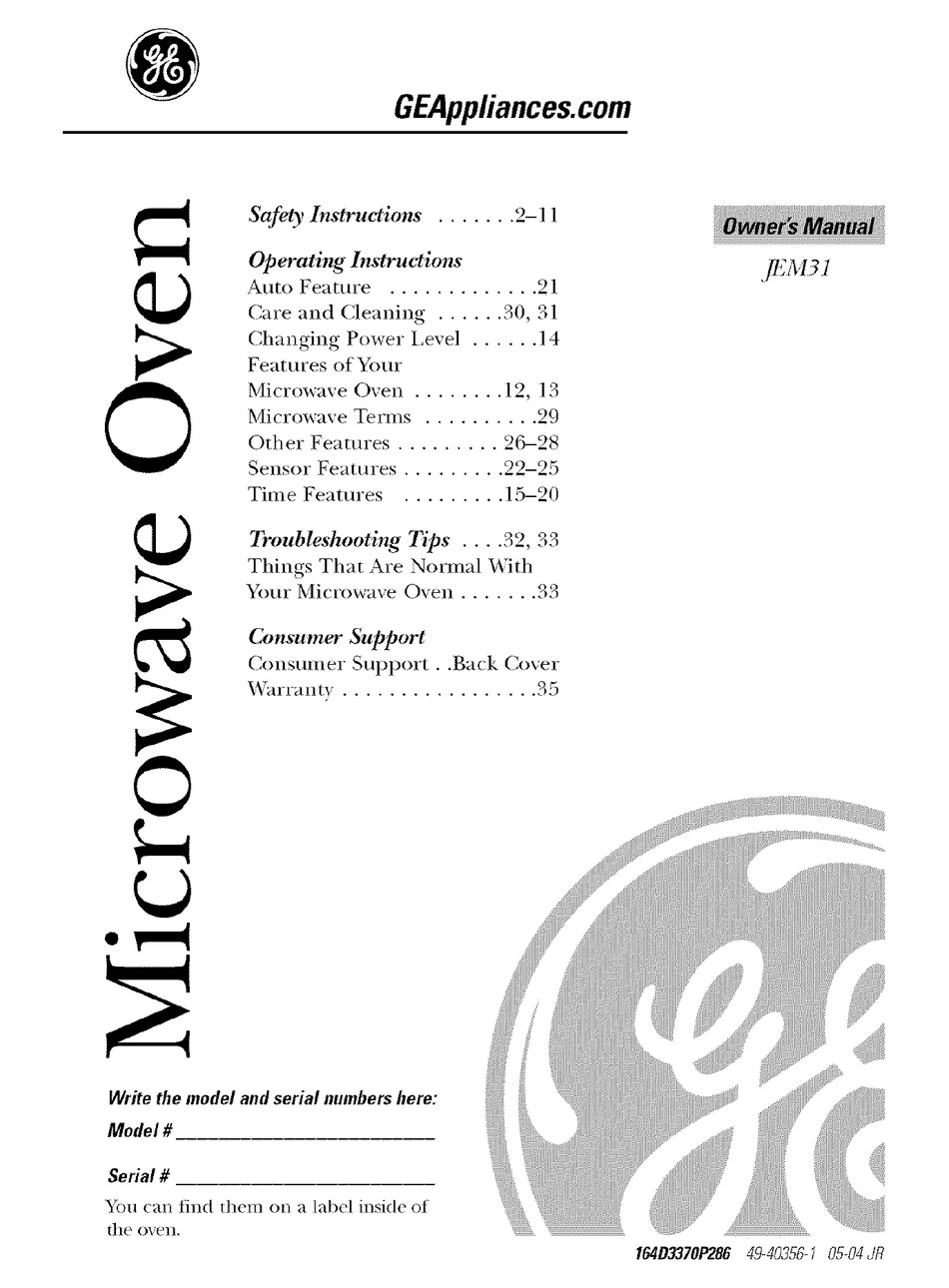 GE JEM31 OWNER'S MANUAL Pdf Download ManualsLib